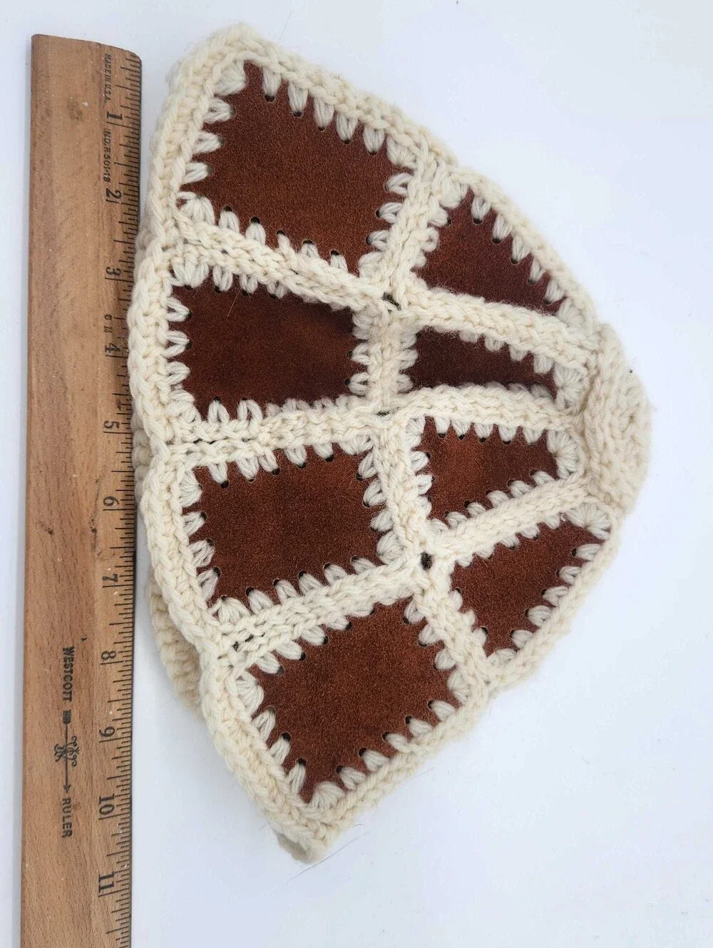 Vintage Handmade Suede Leather Crochet Boho Hippie Festival Skull Cap Hat Adult